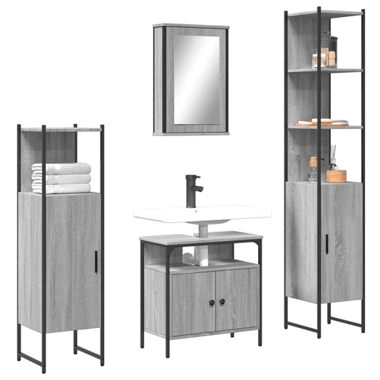 4 Piece Bathroom Furniture Set Grey Sonoma Engineered Wood