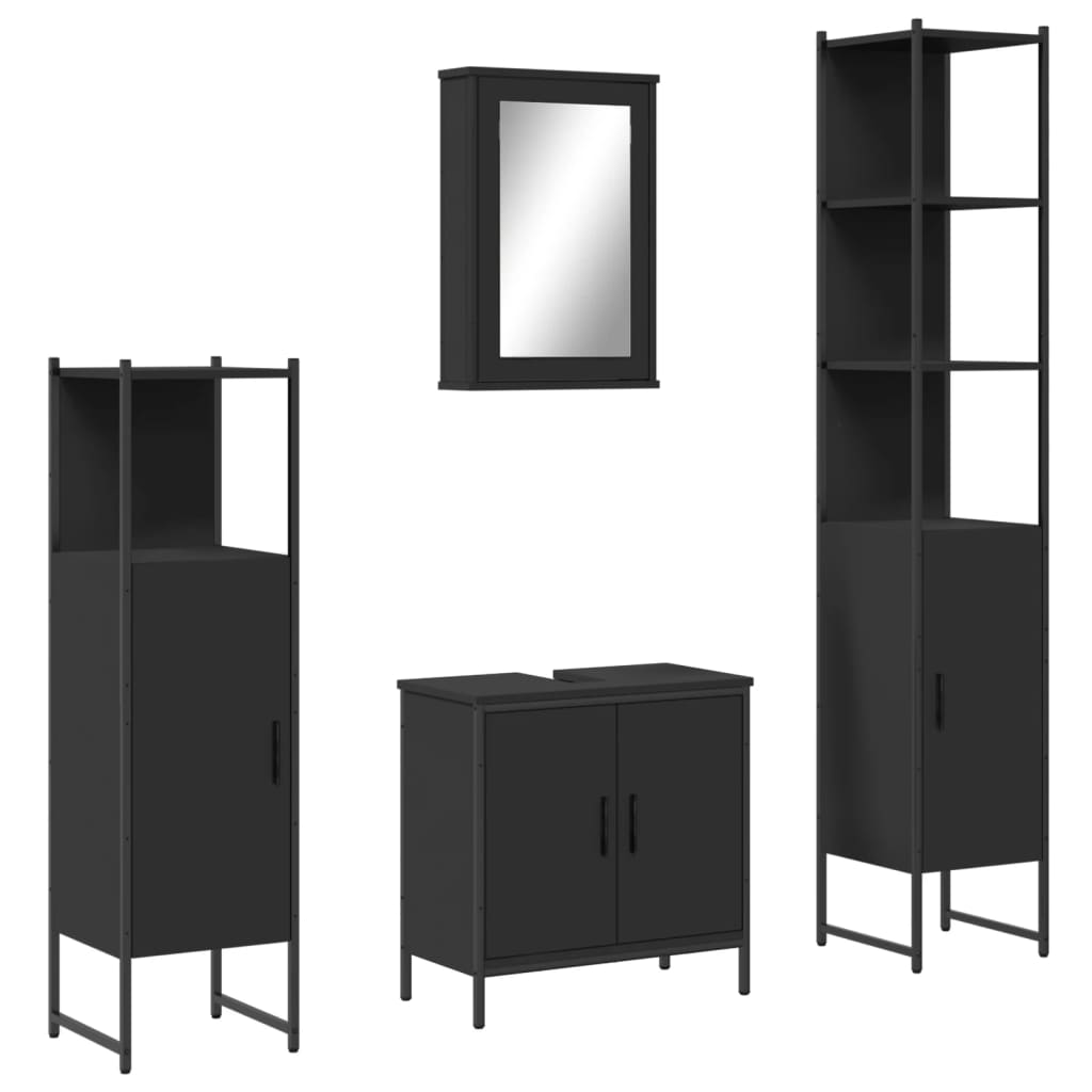 4 Piece Bathroom Furniture Set Black Engineered Wood