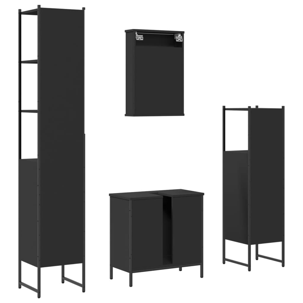 4 Piece Bathroom Furniture Set Black Engineered Wood