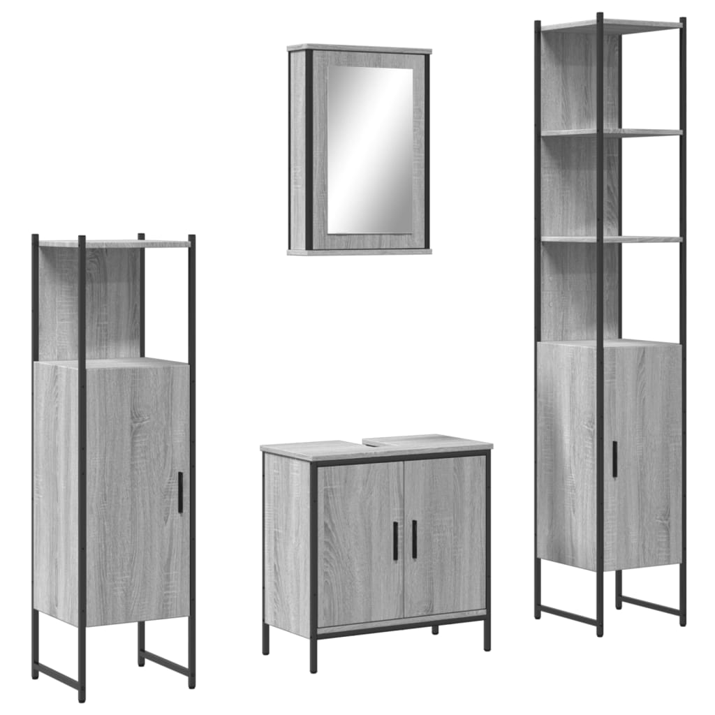 4 Piece Bathroom Furniture Set Grey Sonoma Engineered Wood