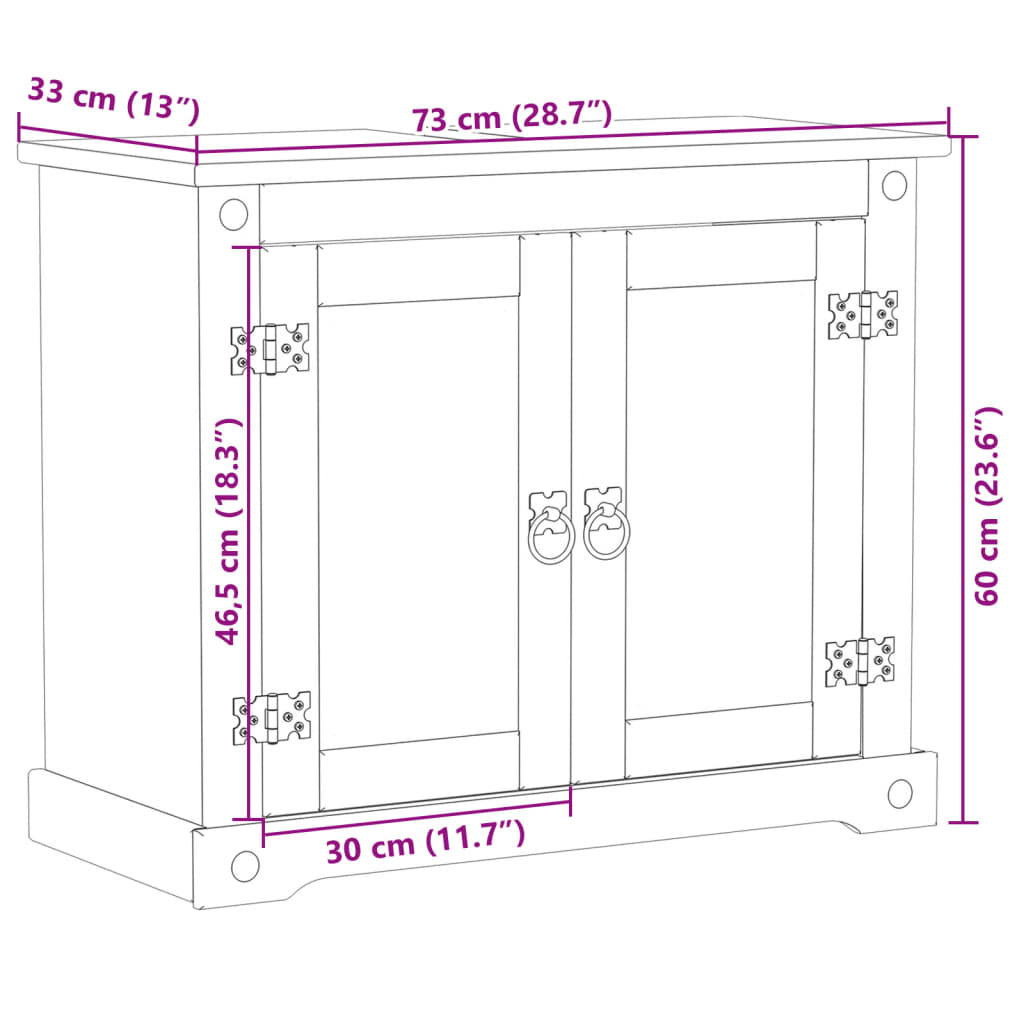 Bathroom Sink Cabinet Corona 73x33x60 cm Solid Wood Pine - Bend