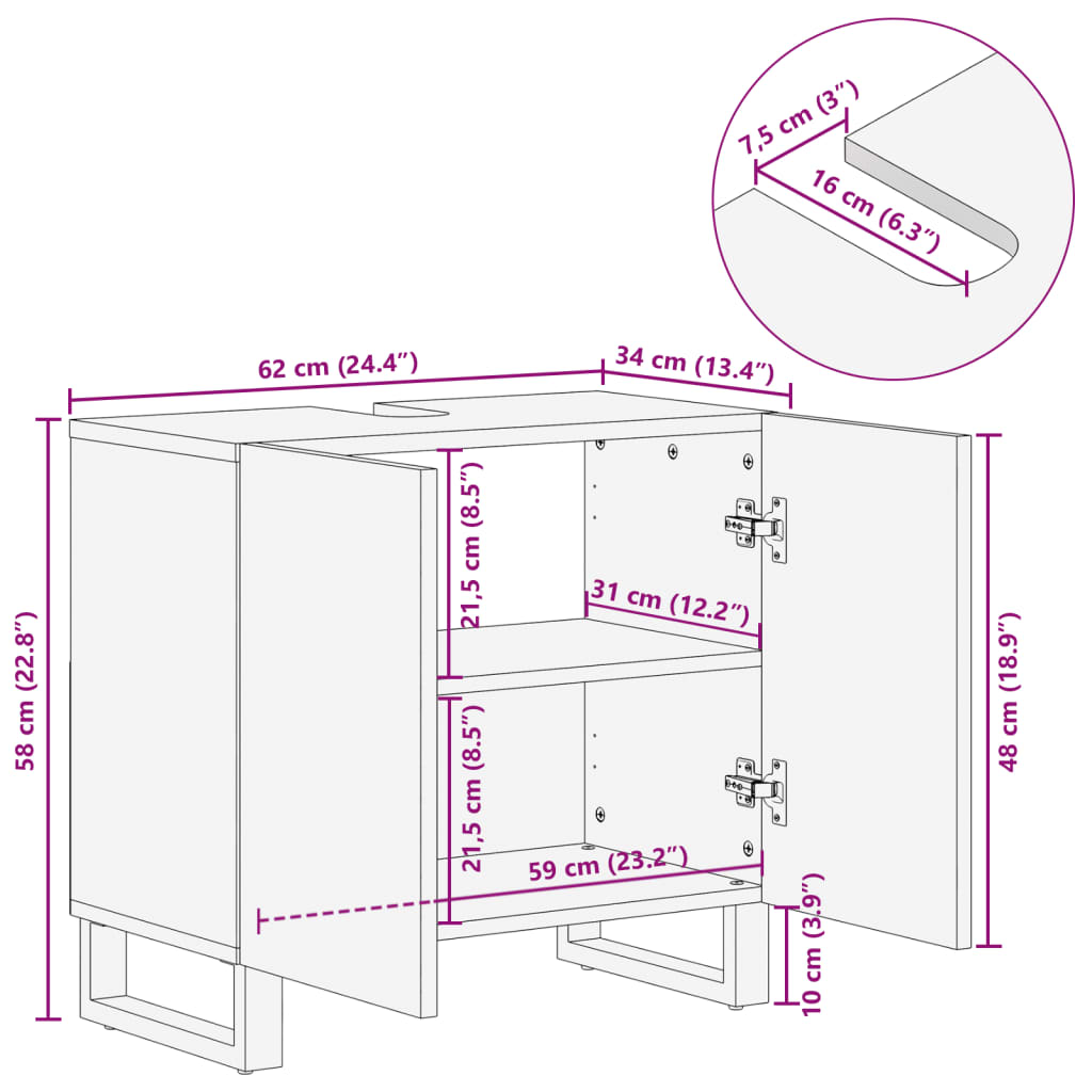 Bathroom Sink Cabinet 62x34x58 cm Solid Wood Acacia