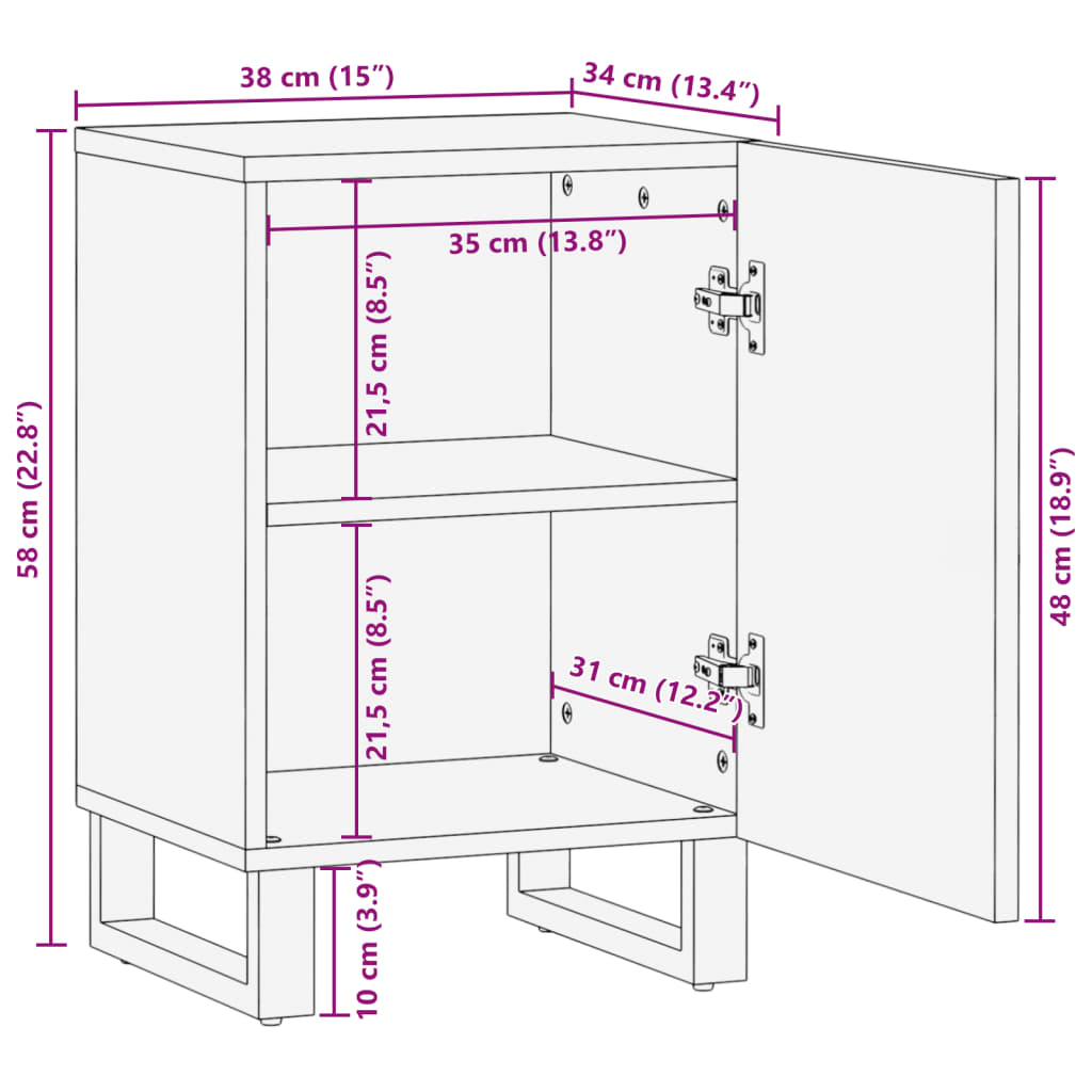 Bathroom Cabinet 38x34x58 cm Solid Wood Rough Mango