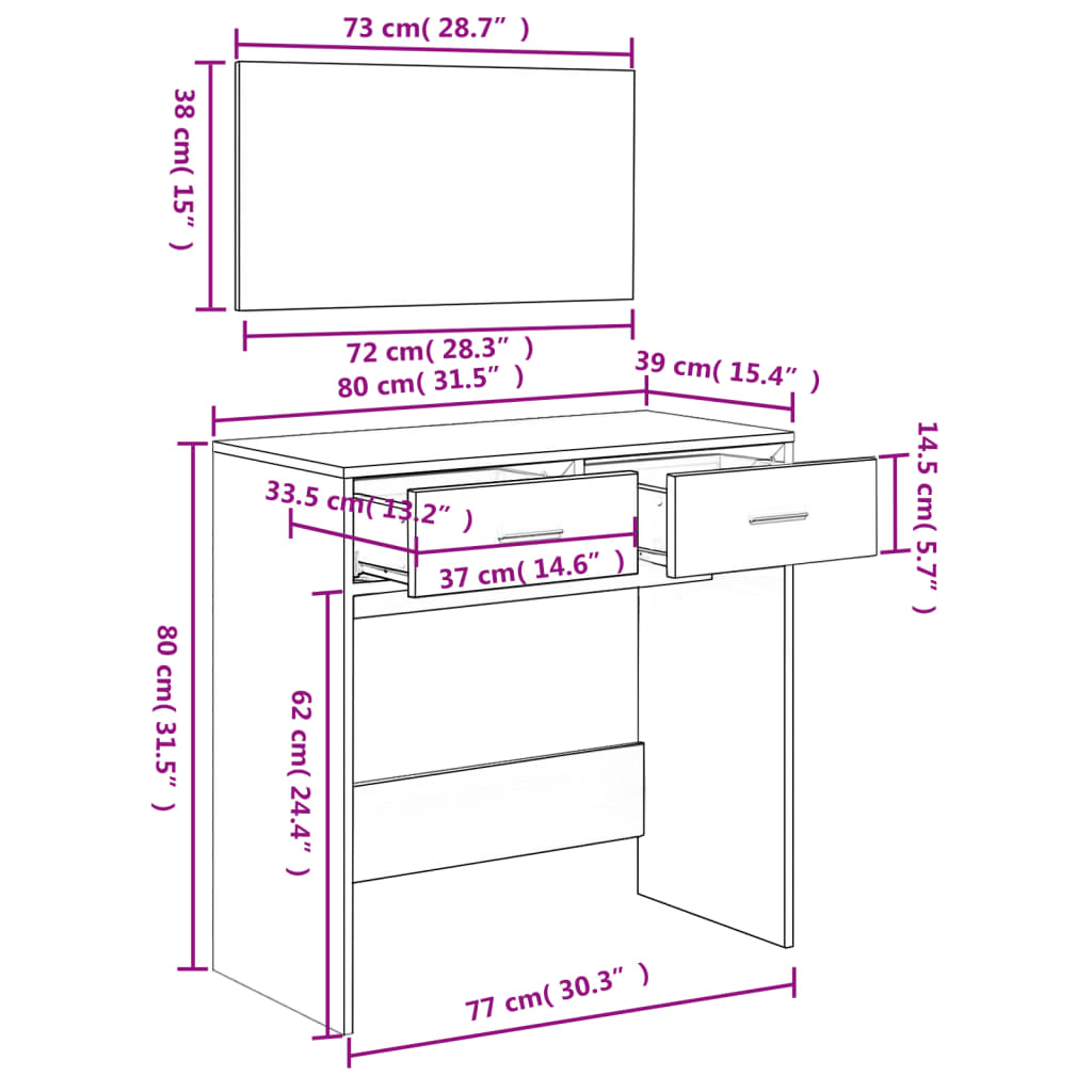 Dressing Table with Mirror Black 80x39x80 cm - Bend