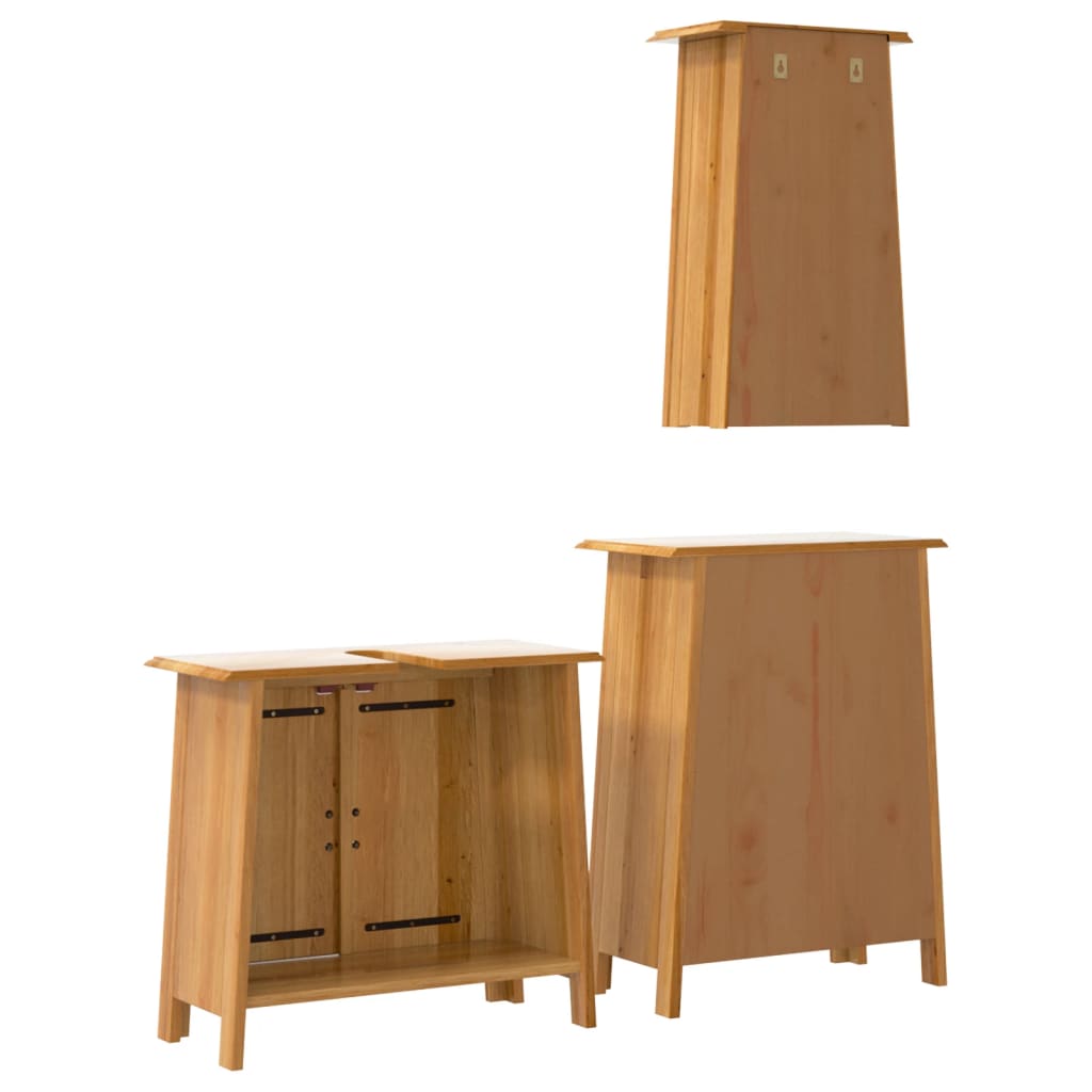 3 Piece Bathroom Furniture Set Solid Wood Pine