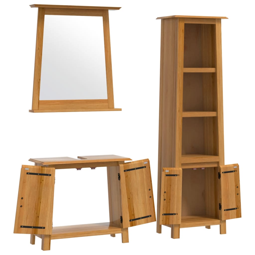 3 Piece Bathroom Furniture Set Solid Wood Pine