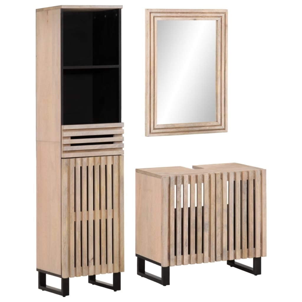 3 Piece Bathroom Furniture Set Solid Wood Mango