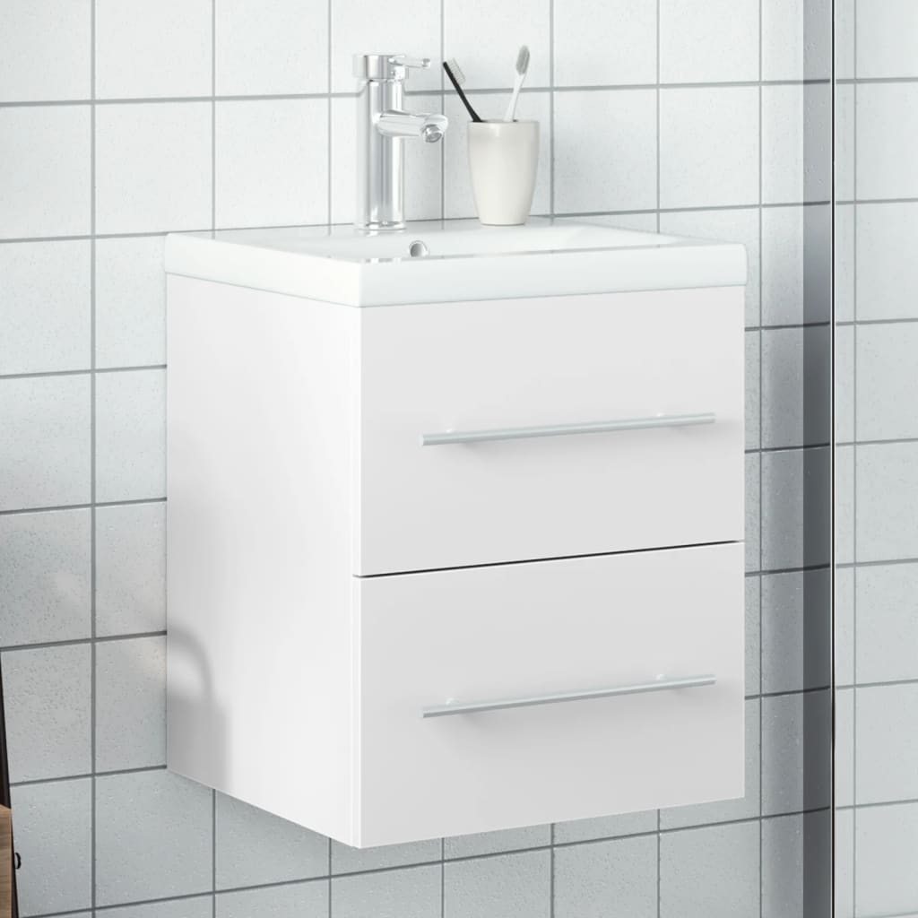 Bathroom Sink Cabinet with Built-in Basin White - Bend