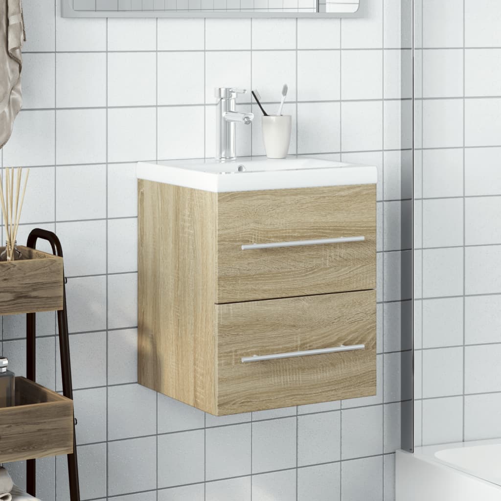 Bathroom Sink Cabinet with Built-in Basin Sonoma Oak - Bend