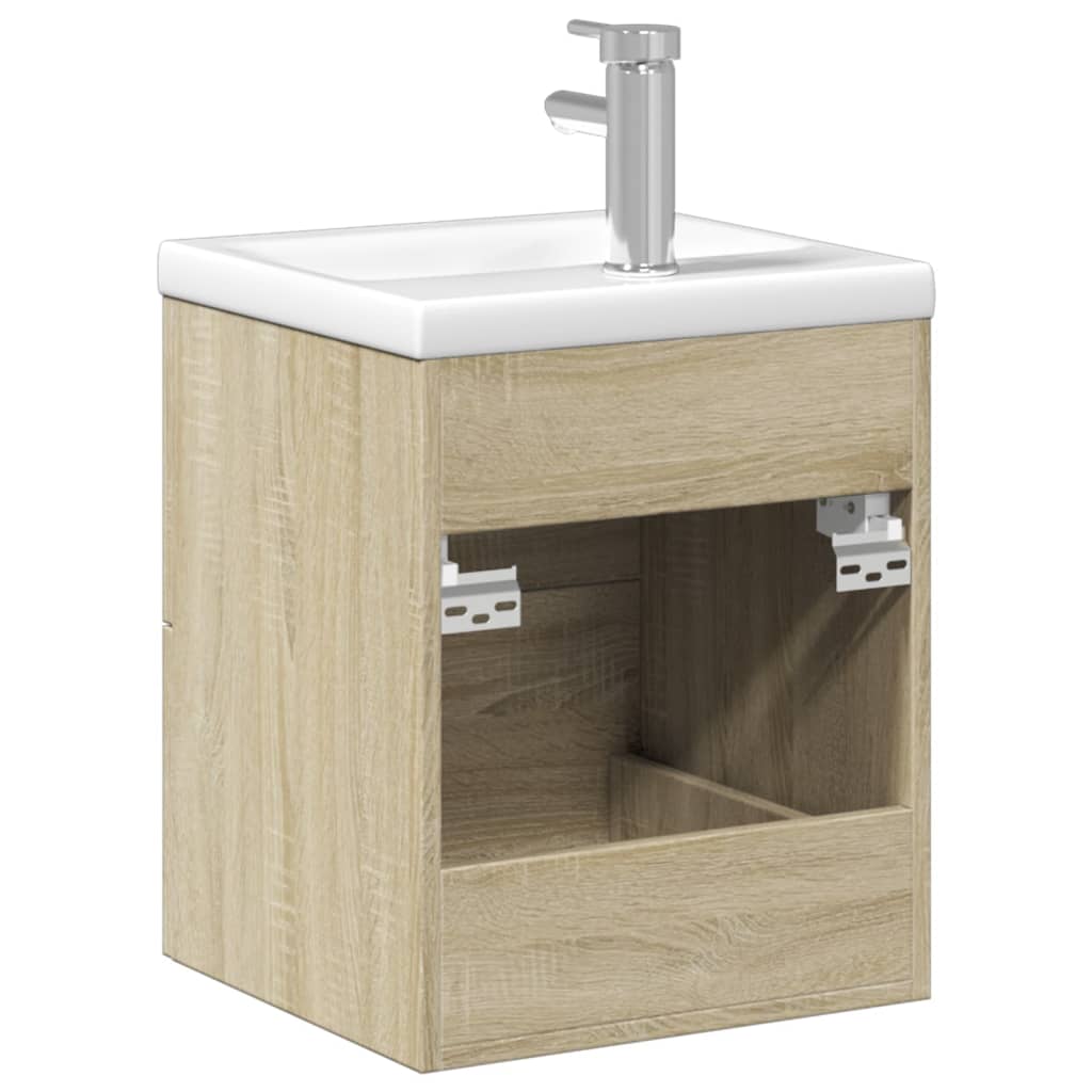 Bathroom Sink Cabinet with Built-in Basin Sonoma Oak - Bend