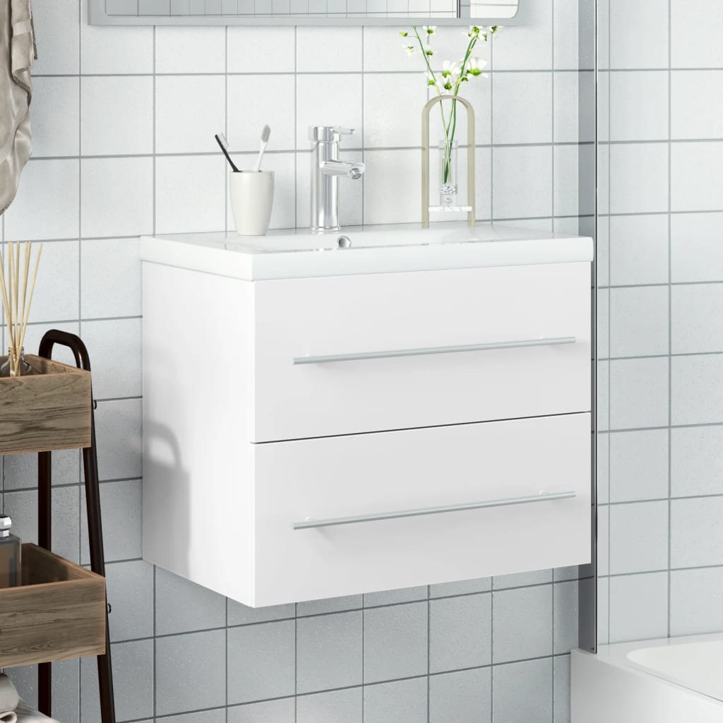 Bathroom Sink Cabinet with Built-in Basin White - Bend