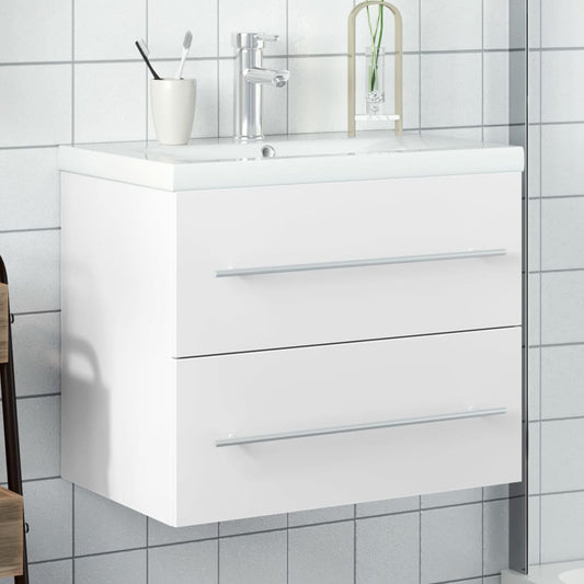 Bathroom Sink Cabinet with Built-in Basin White - Bend