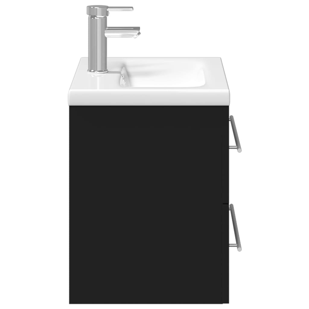 Bathroom Sink Cabinet with Built-in Basin - Black with Silver Handles