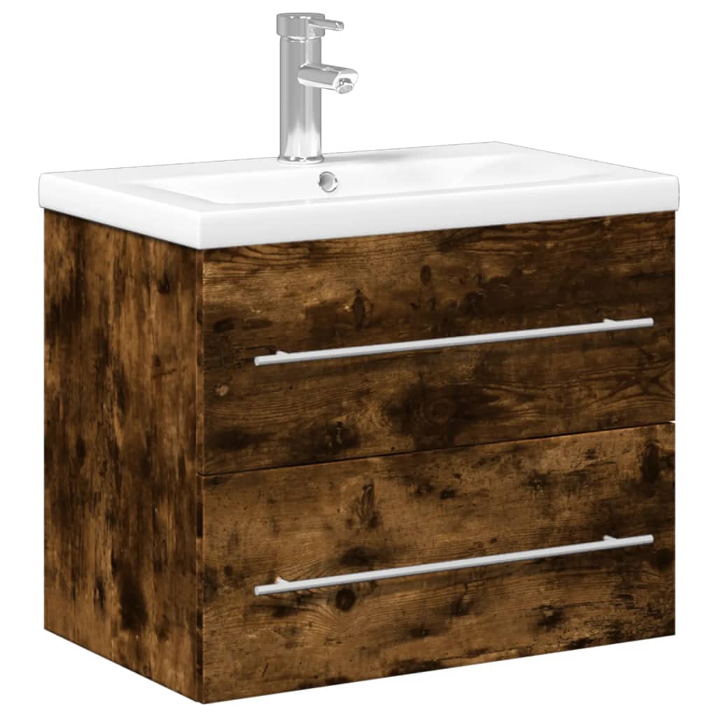 Bathroom Sink Cabinet with Built-in Basin Smoked Oak - Bend