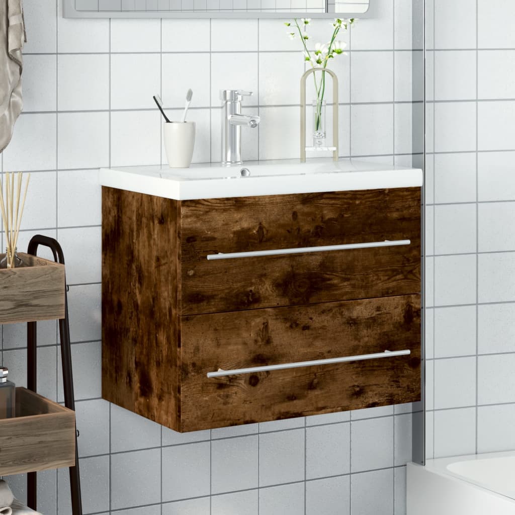 Bathroom Sink Cabinet with Built-in Basin Smoked Oak - Bend