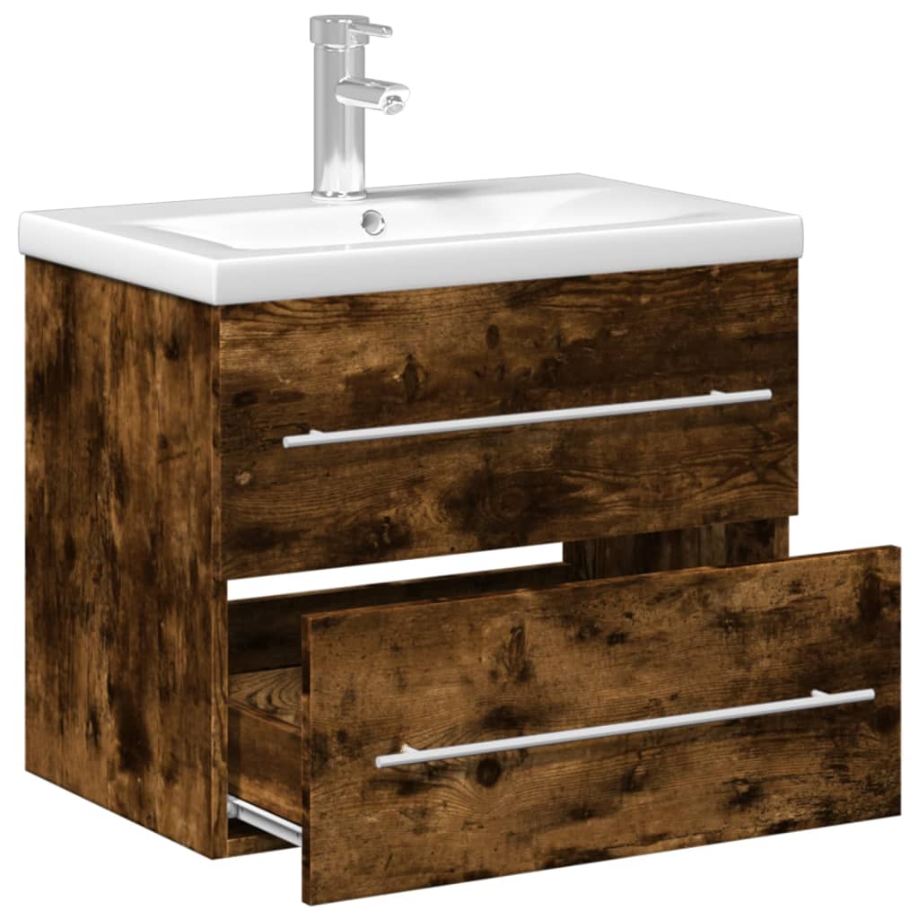 Bathroom Sink Cabinet with Built-in Basin Smoked Oak - Bend