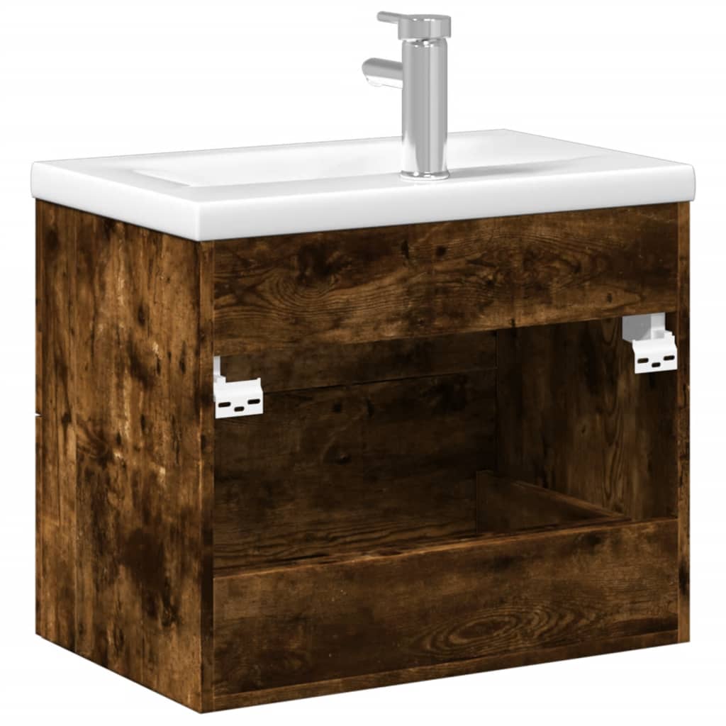 Bathroom Sink Cabinet with Built-in Basin Smoked Oak - Bend