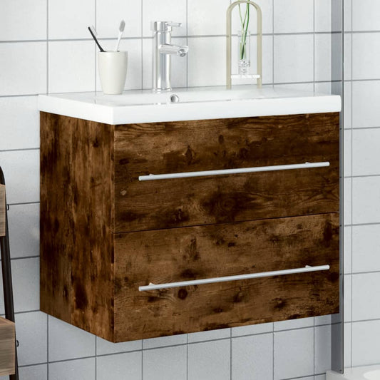 Bathroom Sink Cabinet with Built-in Basin Smoked Oak - Bend