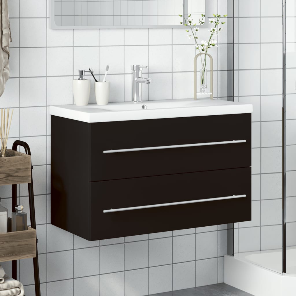 Bathroom Sink Cabinet with Built-in Basin Black - Bend