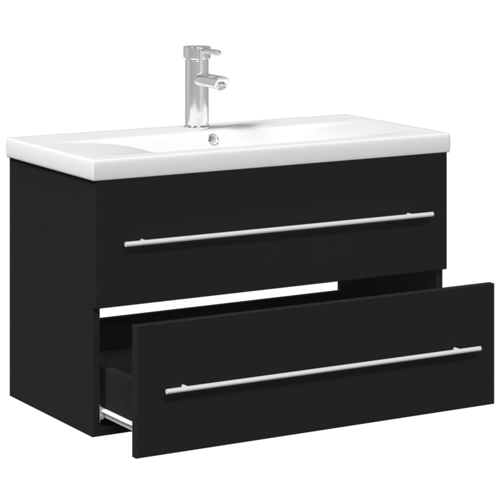 Bathroom Sink Cabinet with Built-in Basin Black - Bend