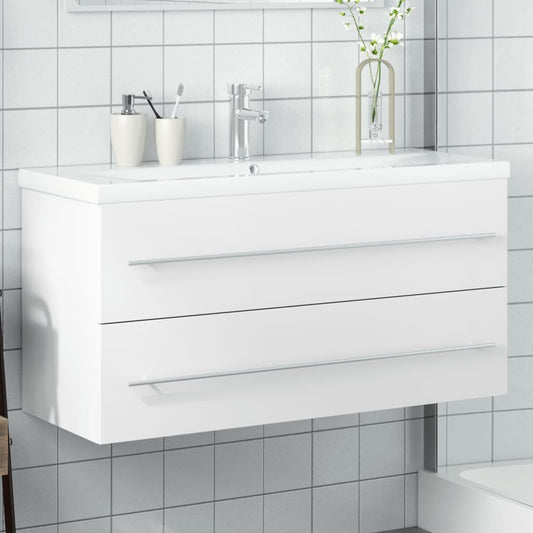 Bathroom Sink Cabinet with Built-in Basin White