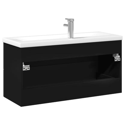 Bathroom Sink Cabinet with Built-in Basin Black