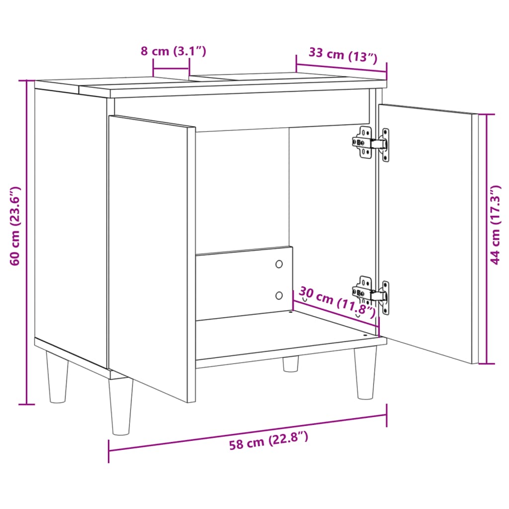 Sink Cabinet Sonoma Oak 58x33x60 cm Engineered Wood - Bend