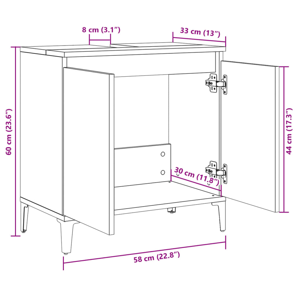 Sink Cabinet Sonoma Oak 58x33x60 cm Engineered Wood