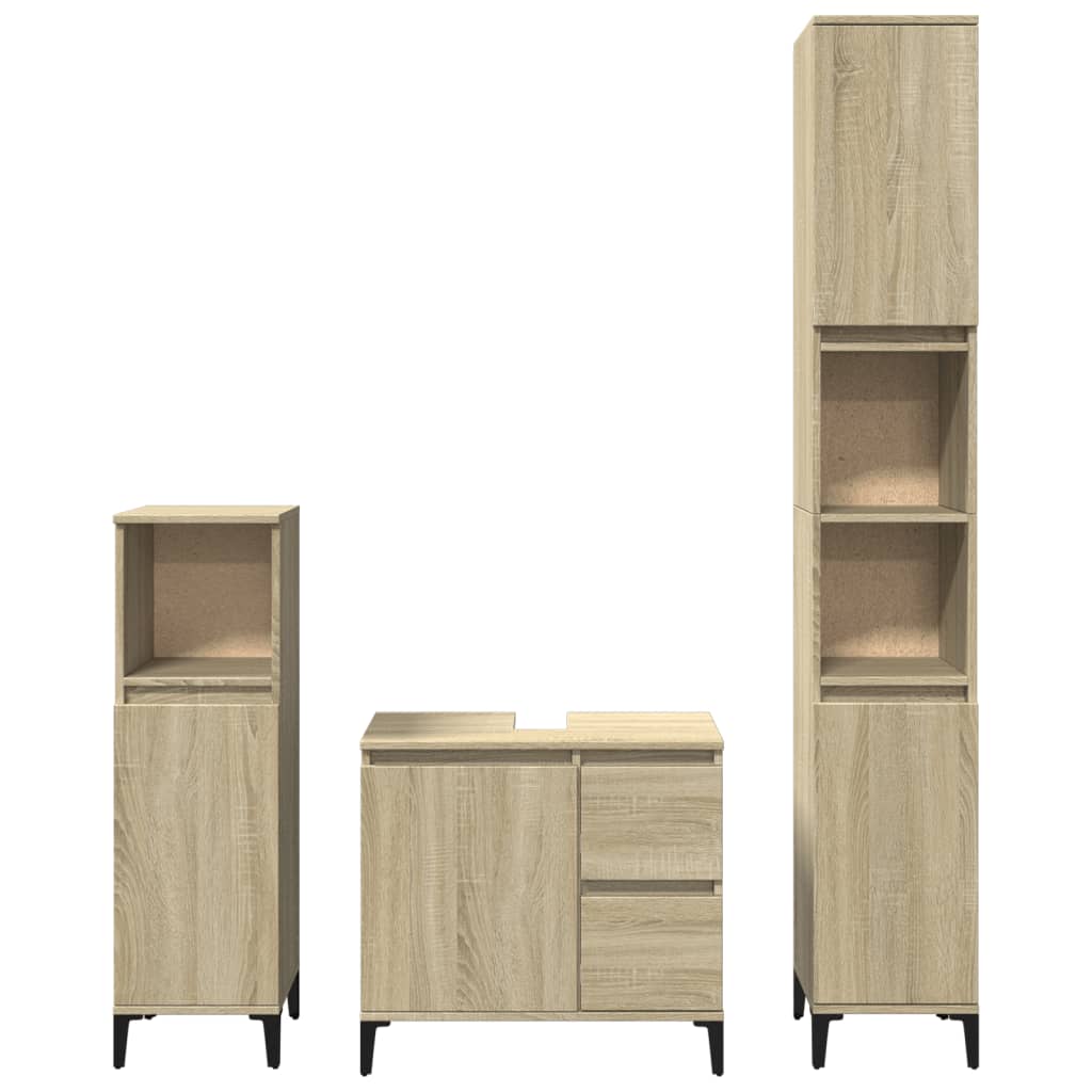 3 Piece Bathroom Furniture Set Sonoma Oak Engineered Wood