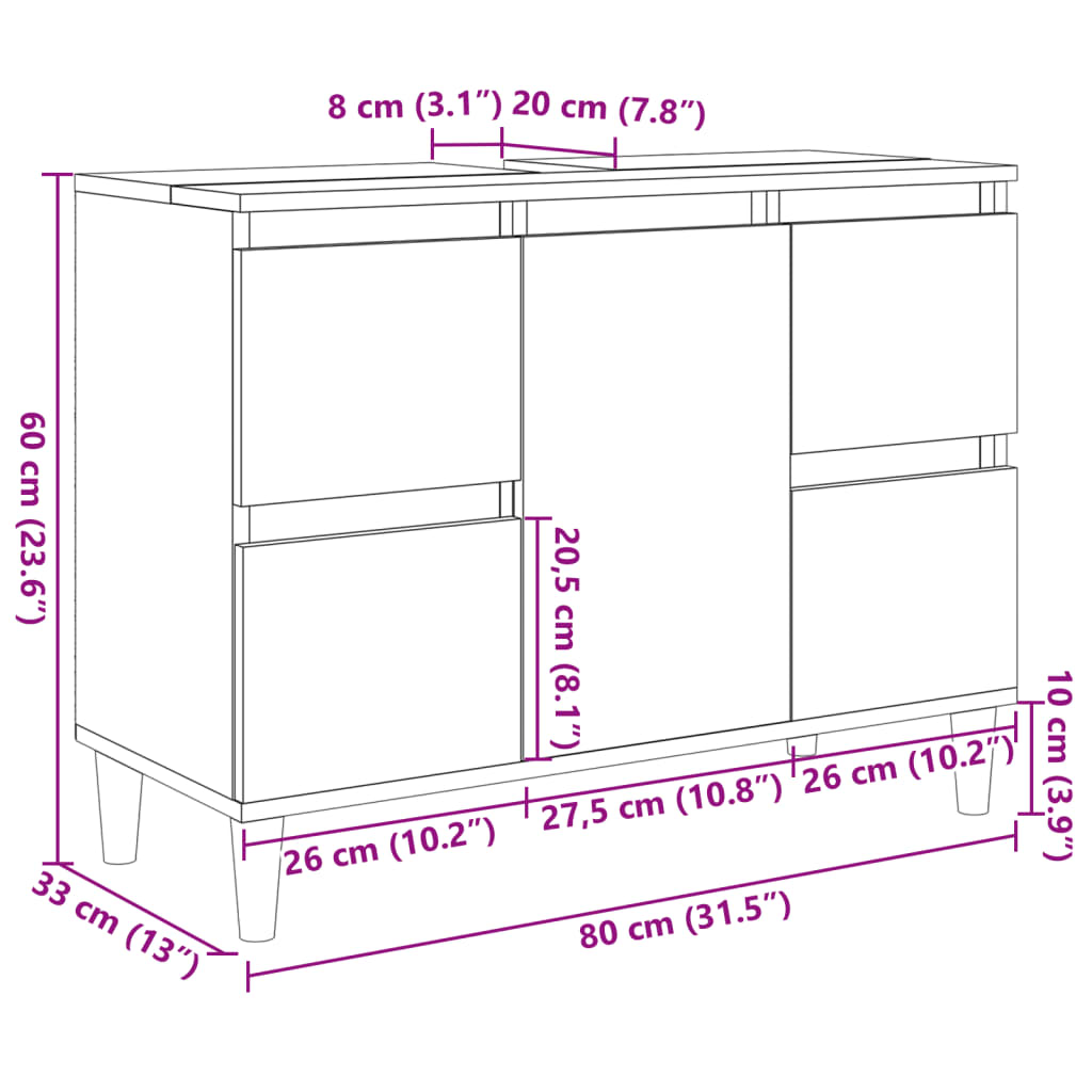 Sink Cabinet Sonoma Oak 80x33x60 cm Engineered Wood - Bend