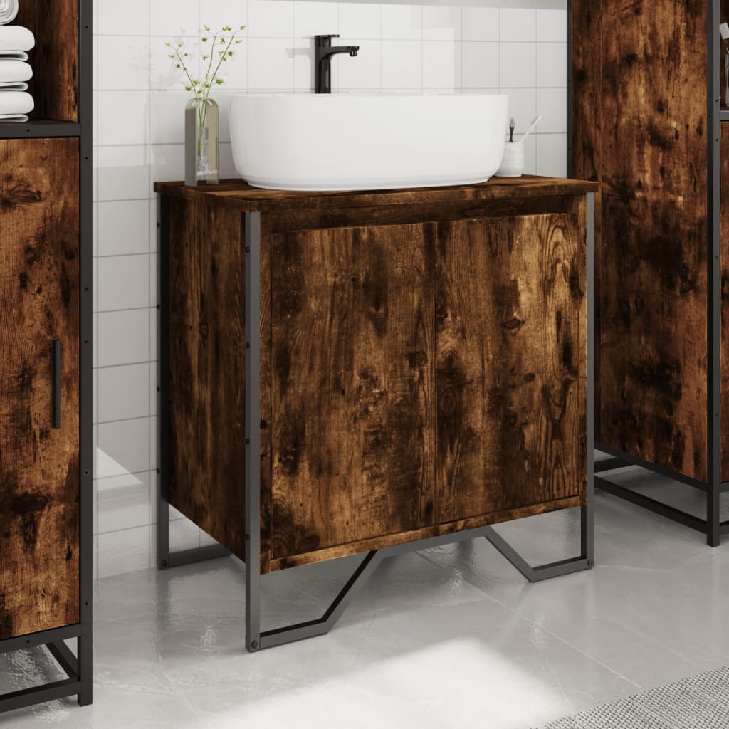 Bathroom Sink Cabinet Smoked Oak 60x35x60 cm Engineered Wood