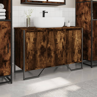 Bathroom Sink Cabinet Smoked Oak 91x35x60 cm Engineered Wood