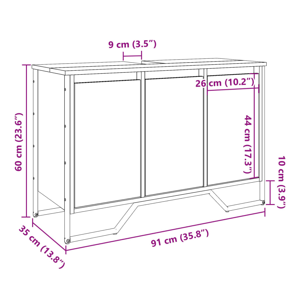 Bathroom Sink Cabinet Brown Oak 91x35x60 cm Engineered Wood