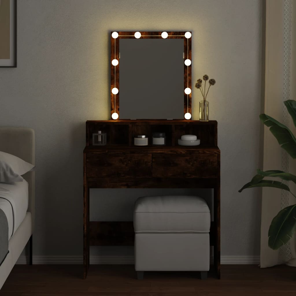 Dressing Table with LED Smoked Oak 80x41x144.5 cm - Bend