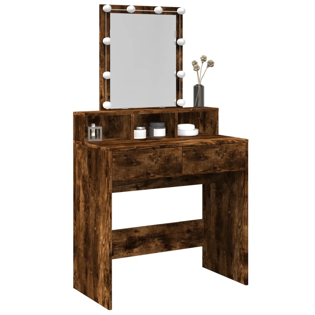 Dressing Table with LED Smoked Oak 80x41x144.5 cm - Bend