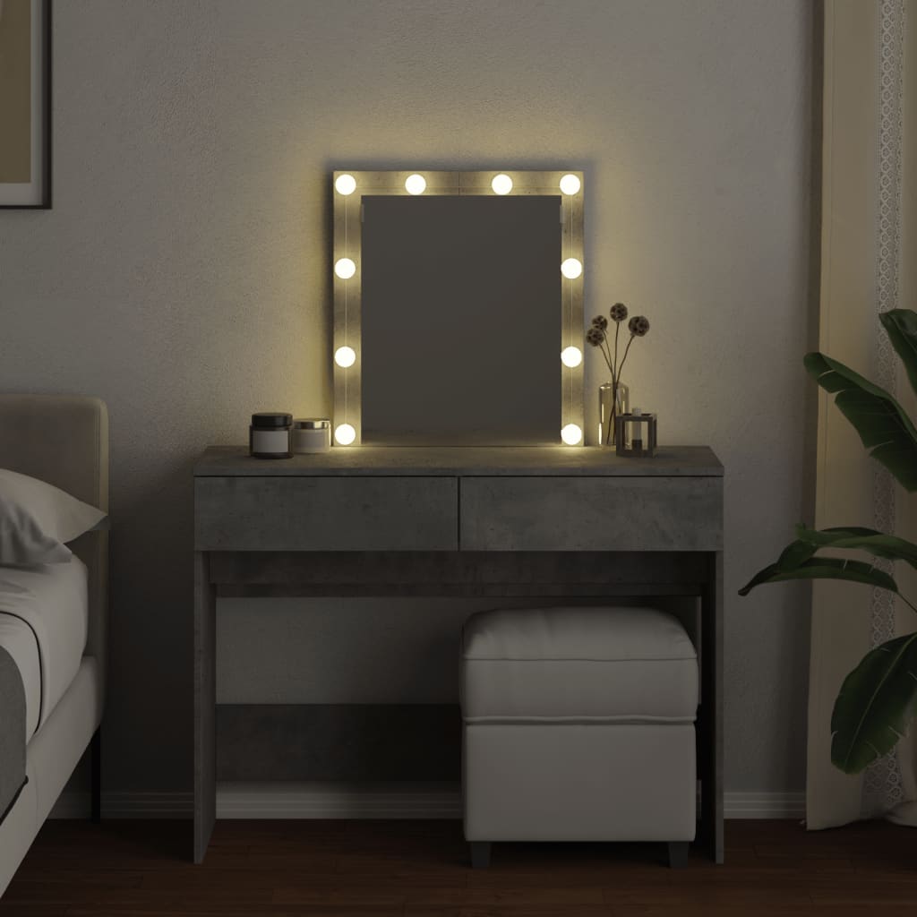 Dressing Table with LED Concrete Grey 100x40x130 cm - Bend