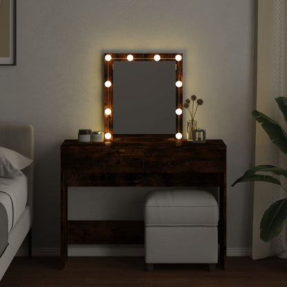 Dressing Table with LED Smoked Oak 100x40x130 cm