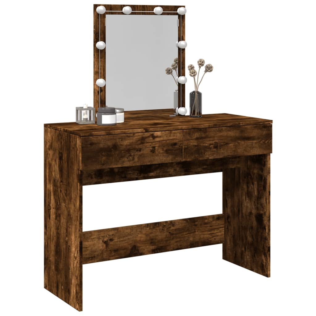 Dressing Table with LED Smoked Oak 100x40x130 cm