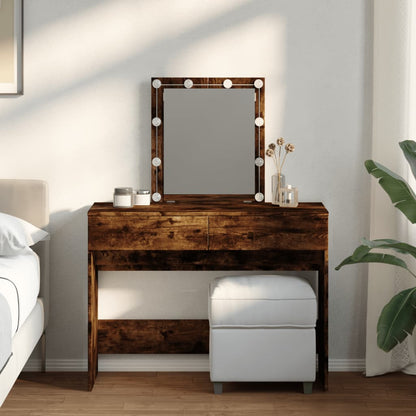 Dressing Table with LED Smoked Oak 100x40x130 cm