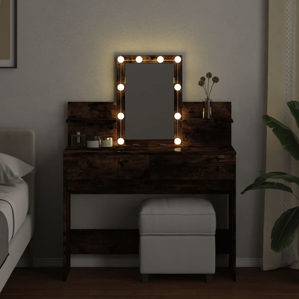 Dressing Table with LED Smoked Oak 100x40x130 cm - Bend