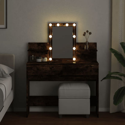 Dressing Table with LED Smoked Oak 100x40x130 cm - Bend