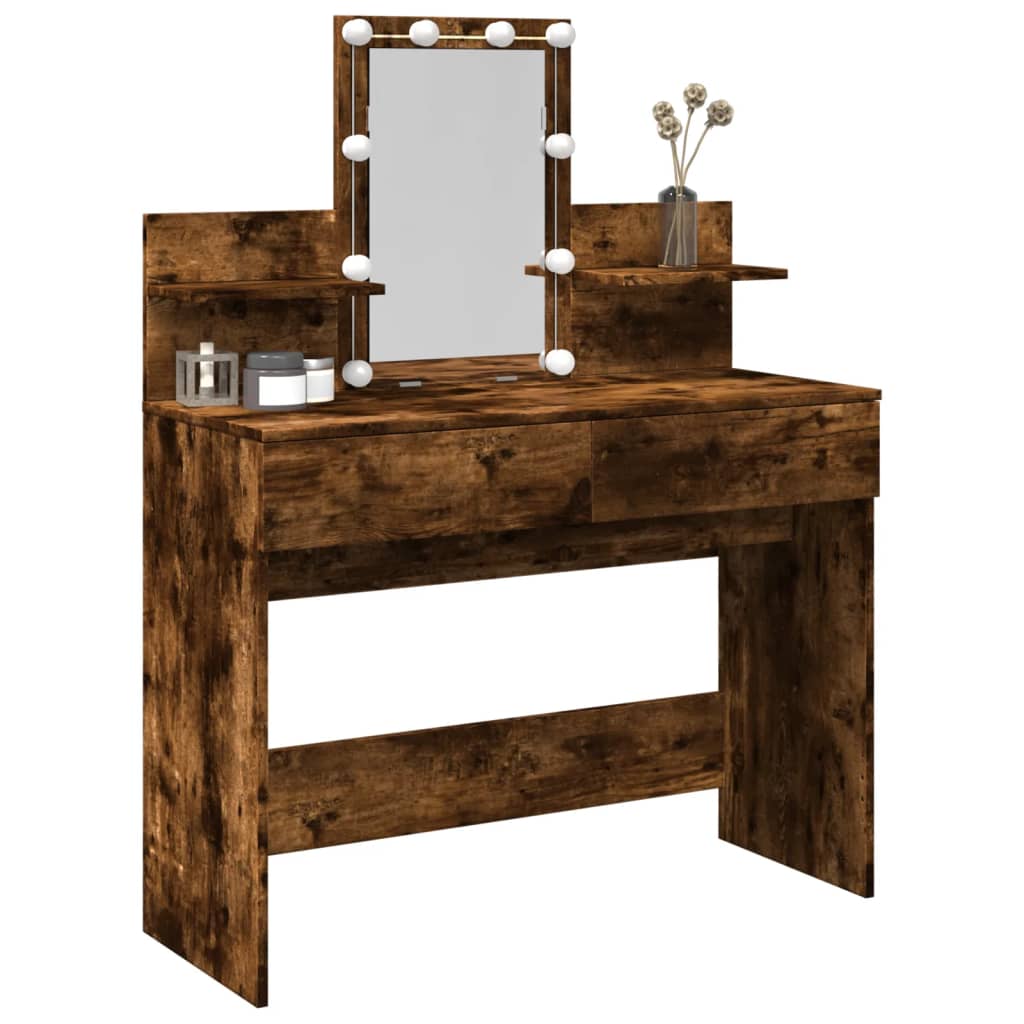 Dressing Table with LED Smoked Oak 100x40x130 cm - Bend