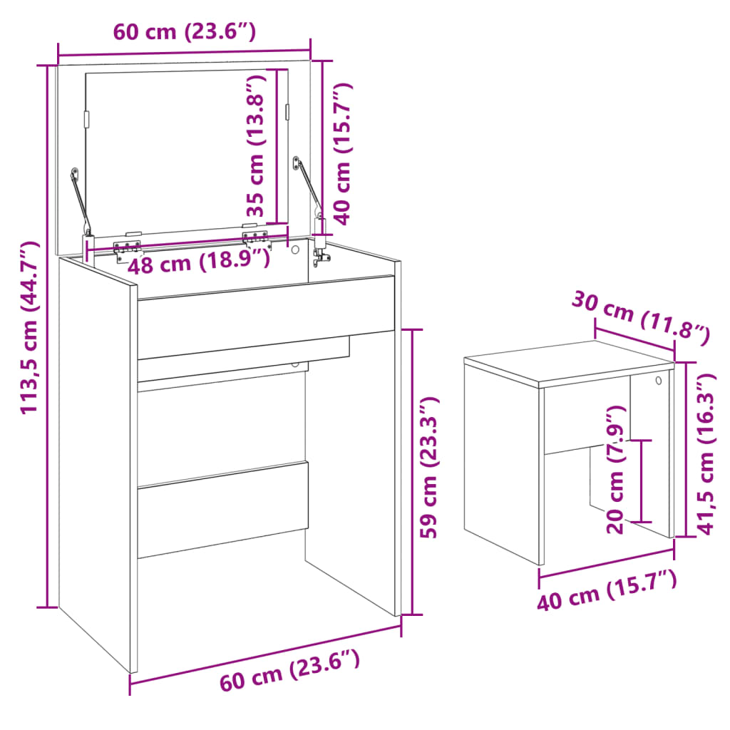 Dressing Table and Stool Sonoma Oak 60x40x113.5 cm - Bend