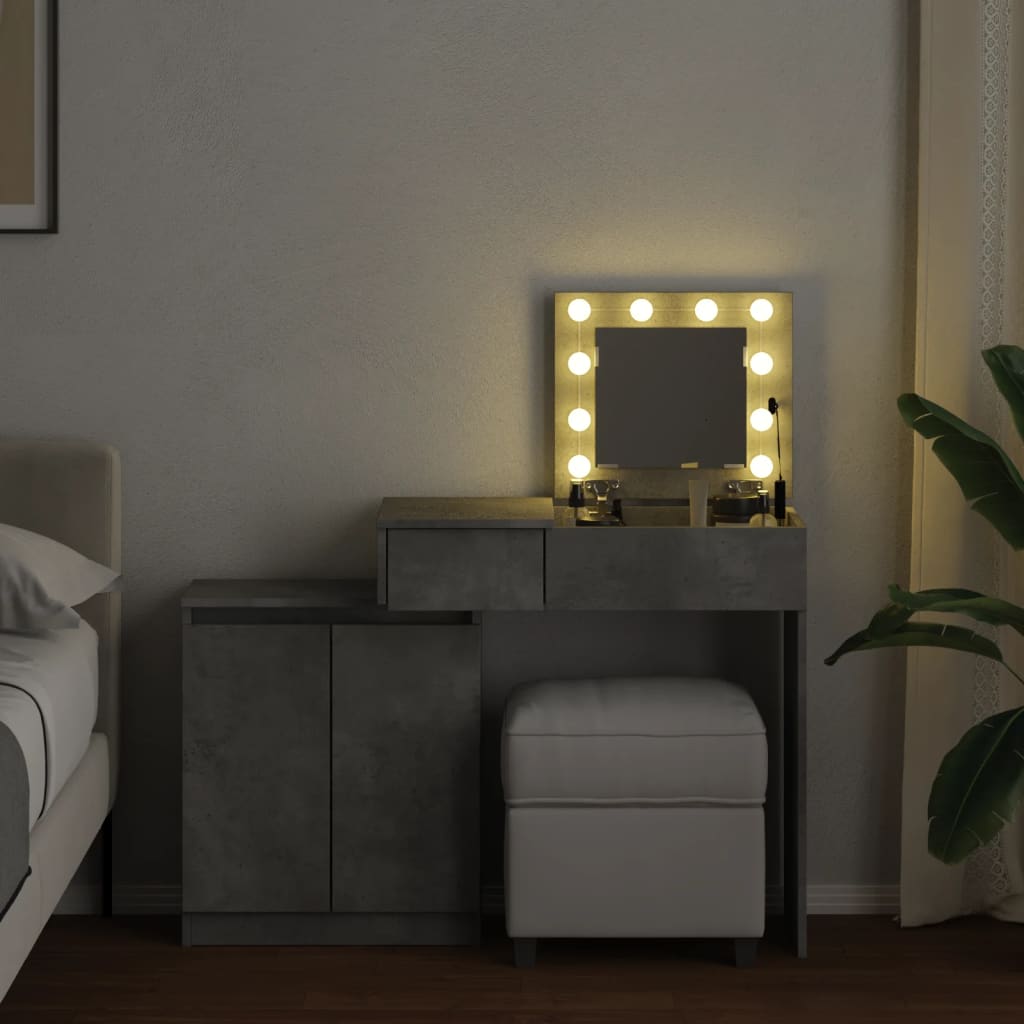 Dressing Table with LED Concrete Grey 115x37x110.5 cm - Bend