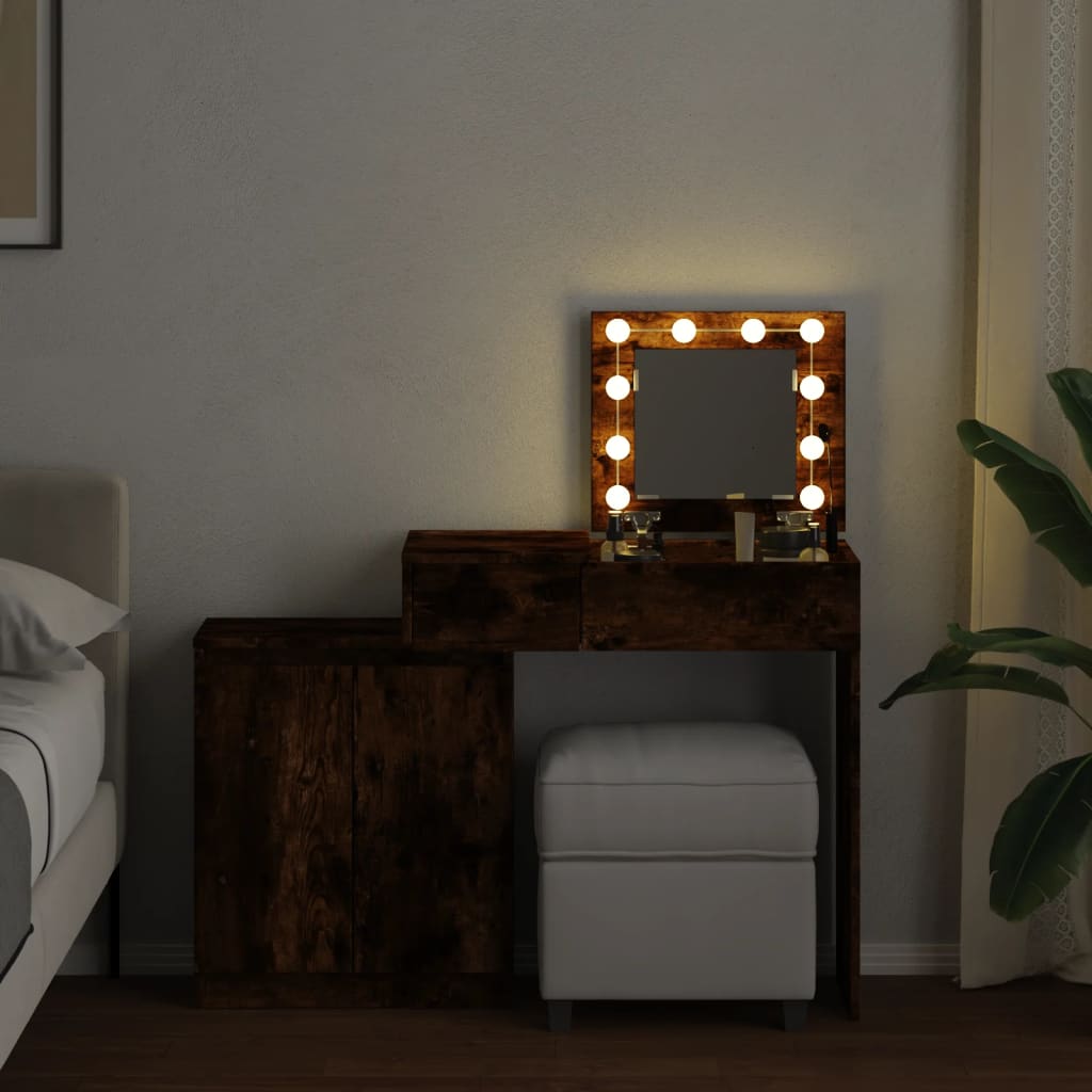 Dressing Table with LED Smoked Oak 115x37x110.5 cm - Bend