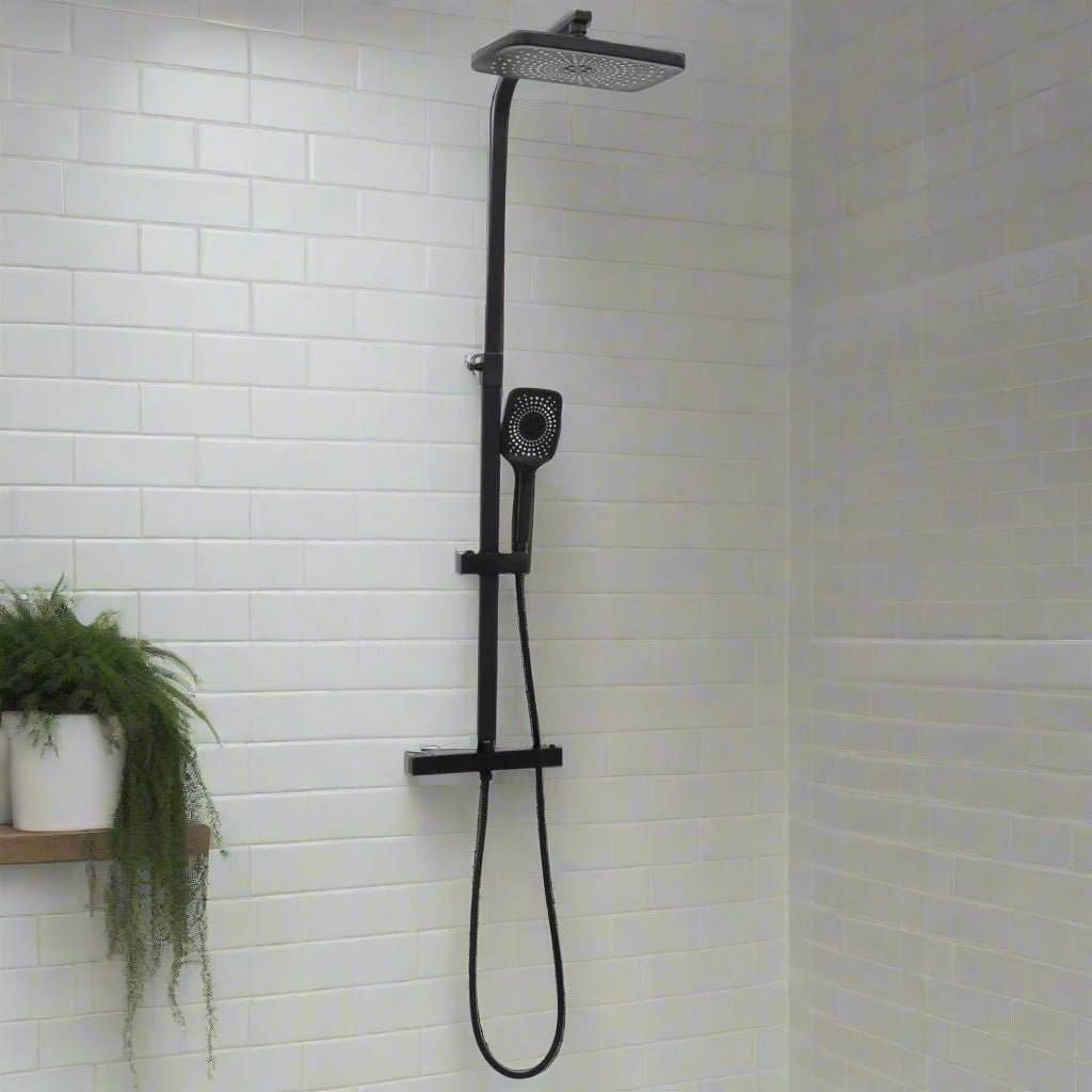 Black Brass Dual Shower System with Mixer and Hose - Bend