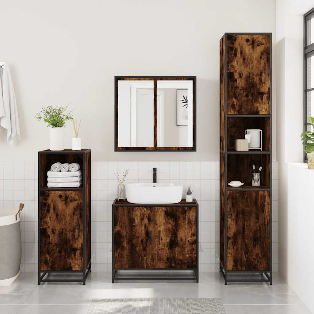 Bathroom Cabinet Smoked Oak 35x37.5x100 cm Engineered Wood