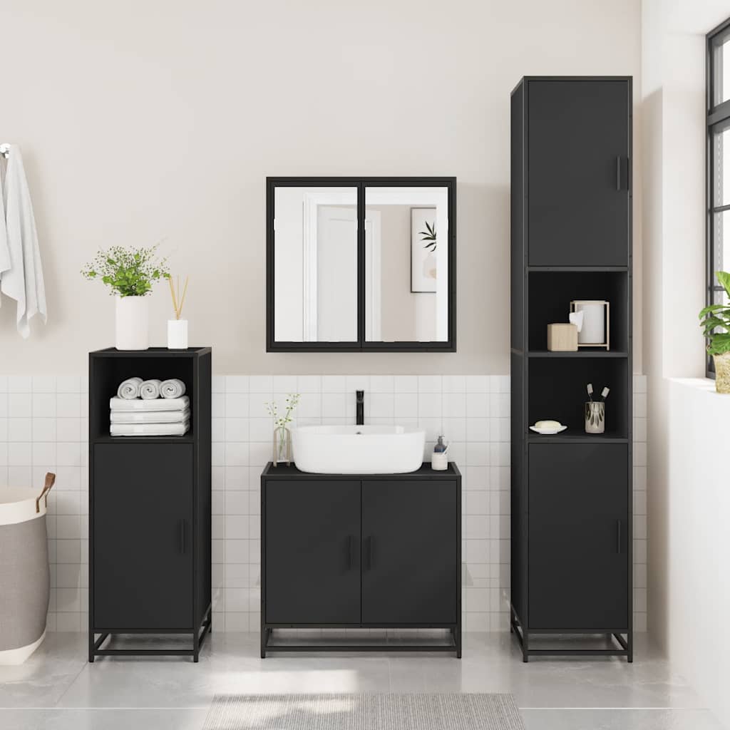 Bathroom Cabinet Black 35x37.5x166 cm Engineered Wood