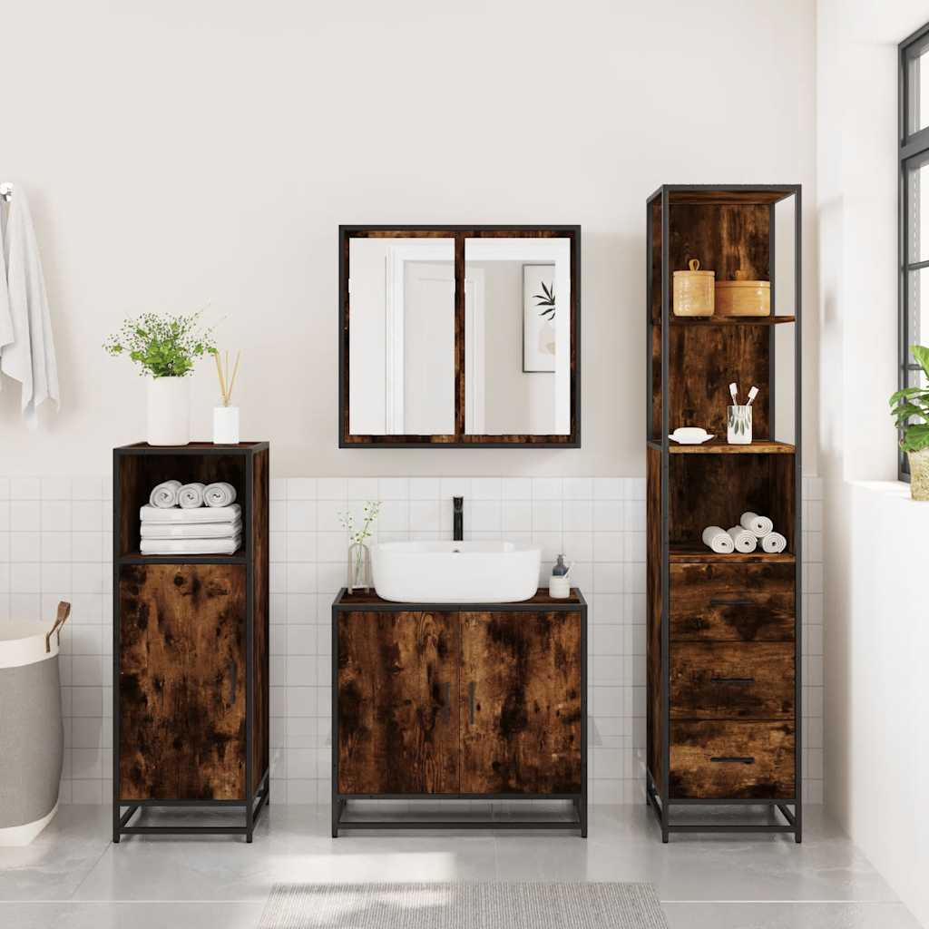 Bathroom Cabinet Smoked Oak 35x37.5x166 cm Engineered Wood