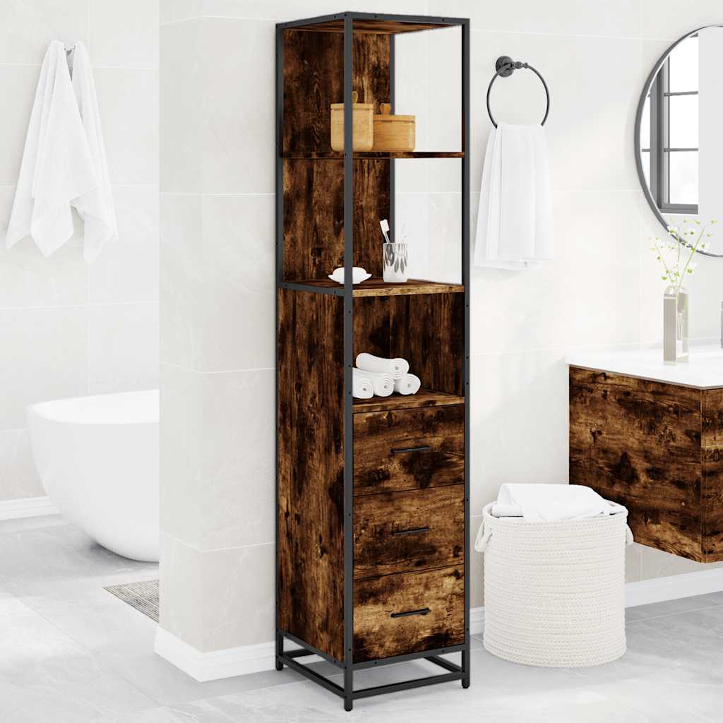 Bathroom Cabinet Smoked Oak 35x37.5x166 cm Engineered Wood